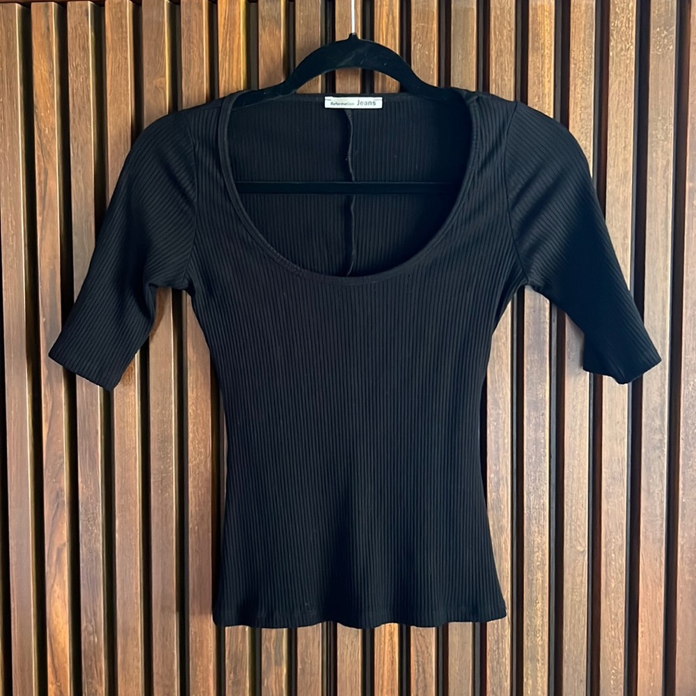 Reformation Jeans ribbed scoop neck top black